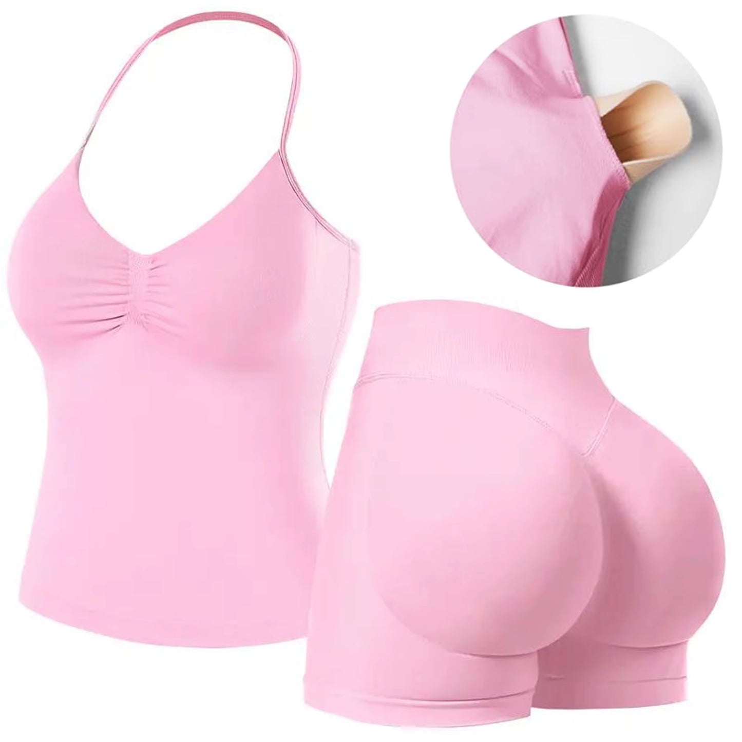Workout Sets for Women 2 Pieces, Strappy Top Women'S Halter Workout Tank Tops+Scrunch Butt Lifting Booty Gym Yoga Biker Shorts