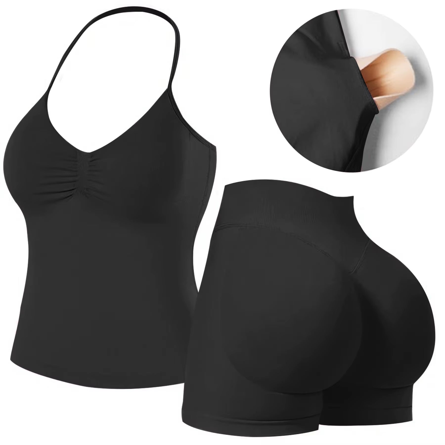 Workout Sets for Women 2 Pieces, Strappy Top Women'S Halter Workout Tank Tops+Scrunch Butt Lifting Booty Gym Yoga Biker Shorts