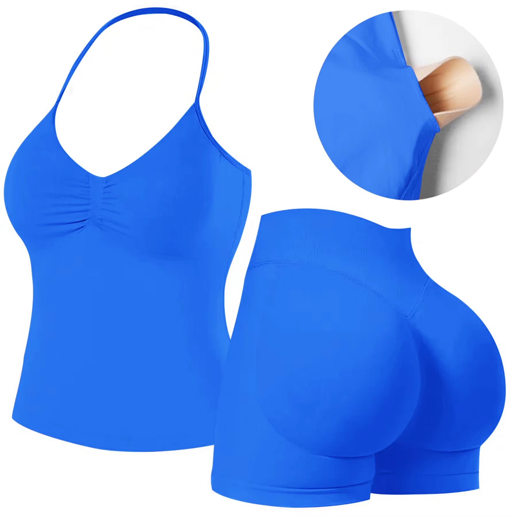 Workout Sets for Women 2 Pieces, Strappy Top Women'S Halter Workout Tank Tops+Scrunch Butt Lifting Booty Gym Yoga Biker Shorts